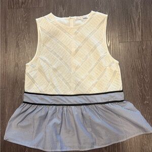 English Factory Top Cream and Blue/White Size Medium